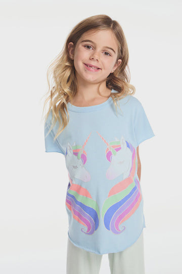 Chaser - Reflected Rainbow Unicorns Shirttail Tee - Clear Sky