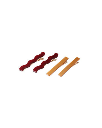 Rylee & Cru - Wavy Clip Set - Burgundy, Golden