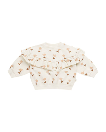 Quincy Mae - Ruffle Fleece Sweatshirt - Ivory Tulips