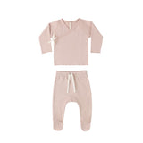 Quincy Mae - Wrap Top & Footed Pant Set - Blush
