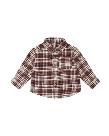 Rylee & Cru - Collared Long Sleeve Shirt - Burgundy Plaid