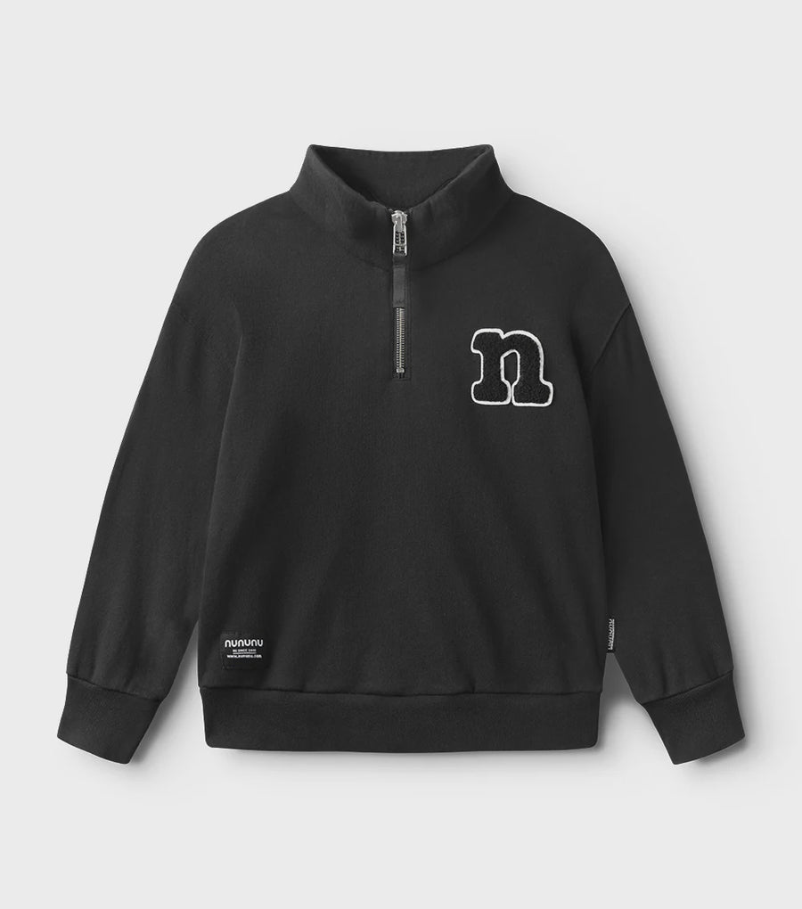 Nununu - 1/2 Zip Letter Sweatshirt - Black