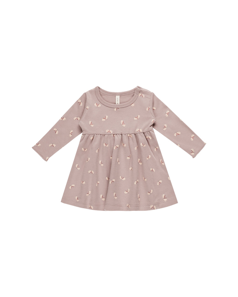 Quincy Mae - Long Sleeve Dress - Mauve Butterflies