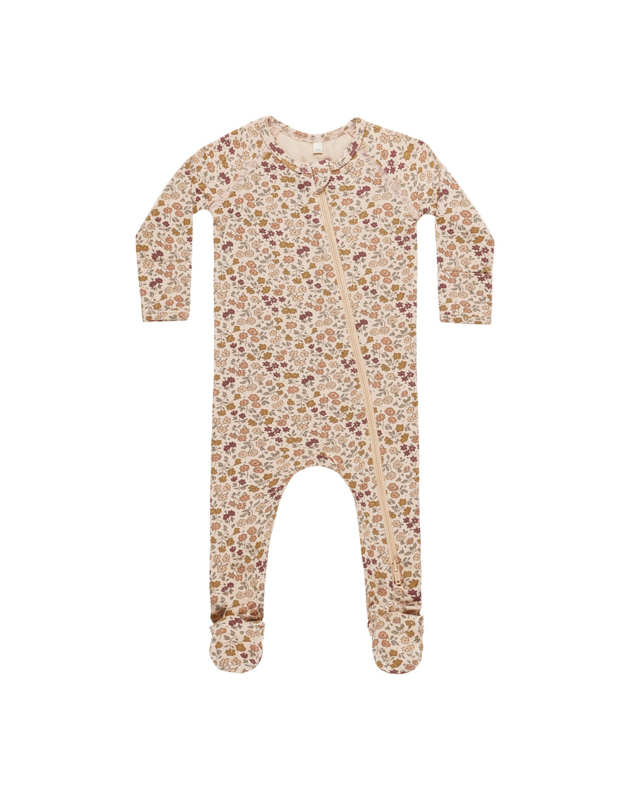 Quincy Mae - Bamboo Zip Footie - Shell Posy