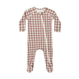 Quincy Me - Bamboo Zip Footie Redwood Check