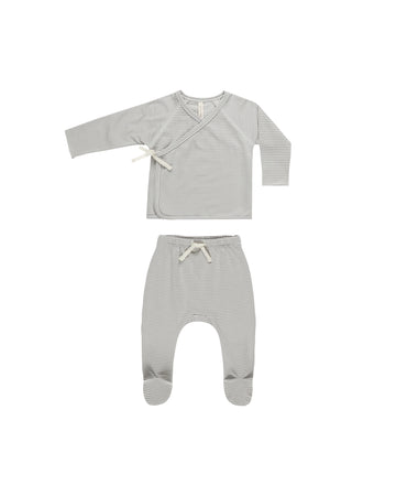 Quincy Mae - Wrap Top & Footed Pant Set - Micro Stripe