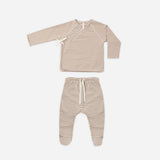 Quincy Mae - Wrap Top + Footed Pant Set Almond Stripe