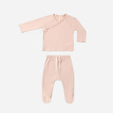 Quincy Mae - Wrap Top + Footed Pant Set Dusty Rose