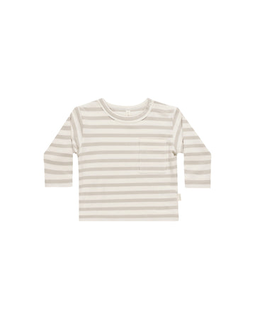 Quincy Mae - Long Sleeve Pocket Tee - Grey Stripe