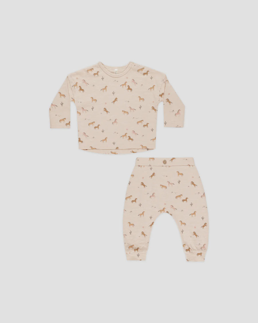 Rylee & Cru - Long Sleeve Tee + Pant Set - Horses