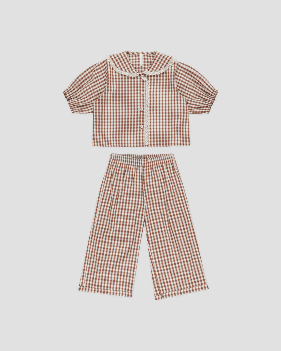 Rylee & Cru - Ruffle Pajamas - Brick Gingham