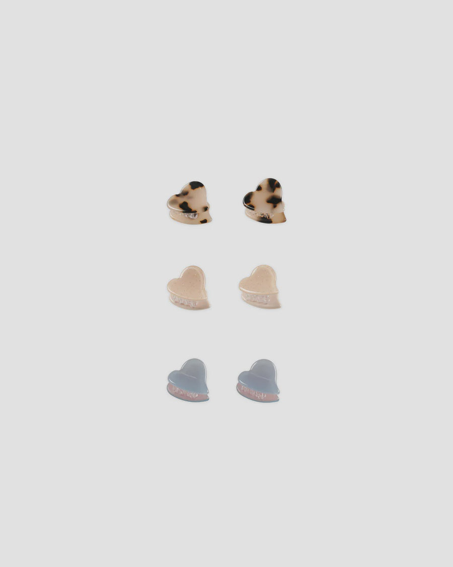 Rylee & Cru - Mini Heart Clips - Tortoise, Dusty Blue, Shell