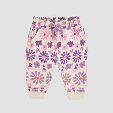 Souris Mini  - Floral Print French Cotton Pants - Cream Mauve