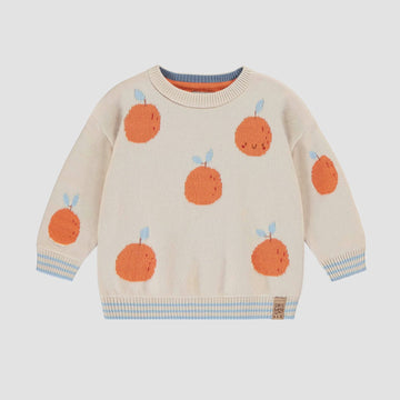 Souris Mini - Cream Knit Sweater - Orange Jacquard Pattern