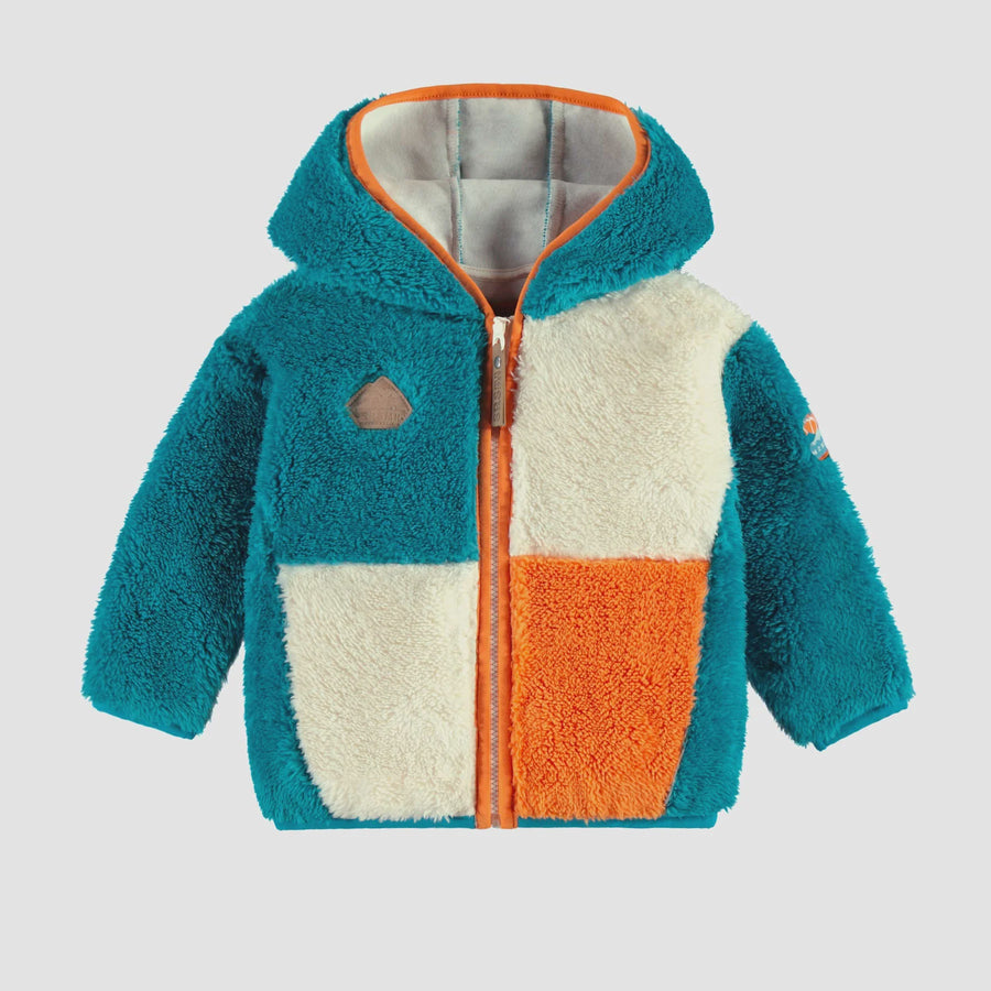 Souris Mini - Sherpa Colour Block Hooded Jacket Baby - Blue