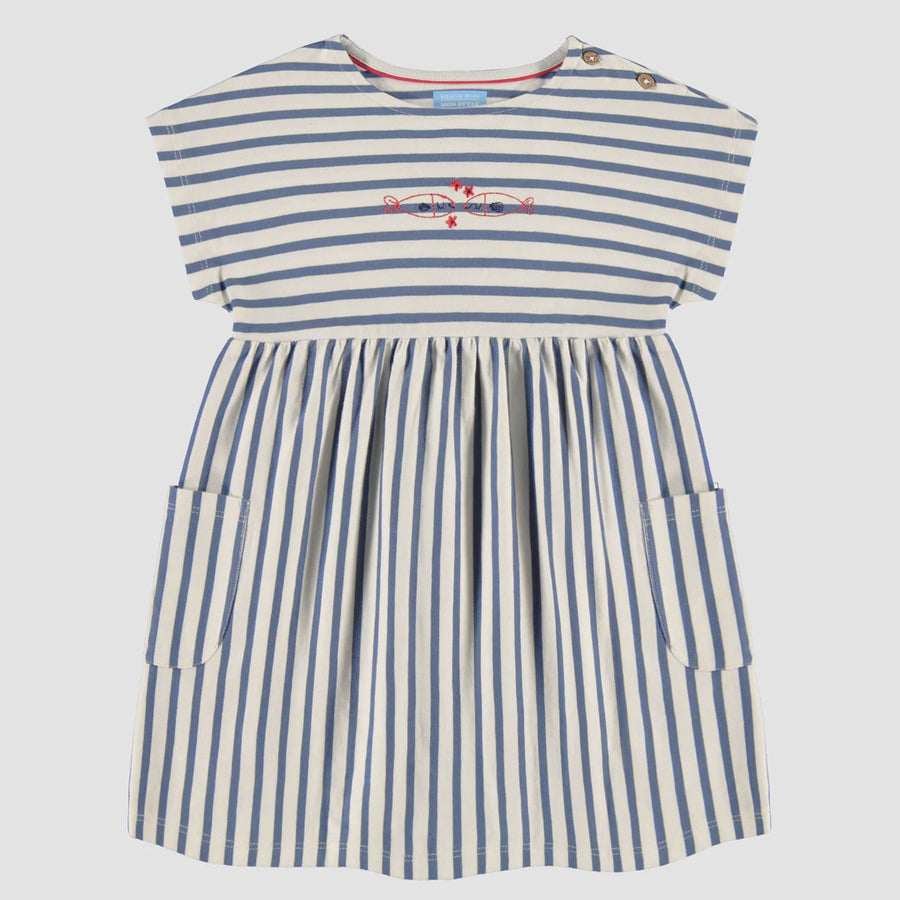 Souris Mini - Stretch Jersey Dress - Blue & Cream Stripe