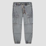 Souris Mini - Kids Faded Denim Cargo Jeans - Pale Blue