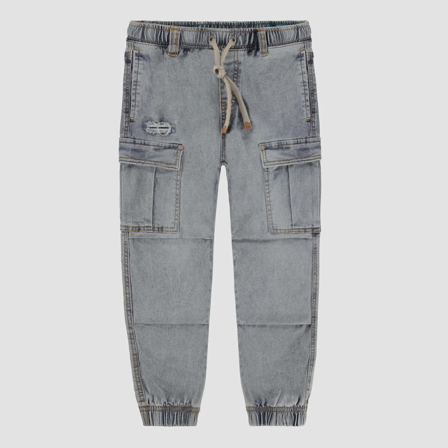 Souris Mini - Kids Faded Denim Cargo Jeans - Pale Blue