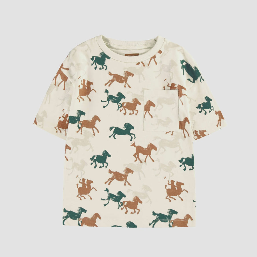 Souris Mini - Kids T-Shirt with Colourful Horse Print - Cream