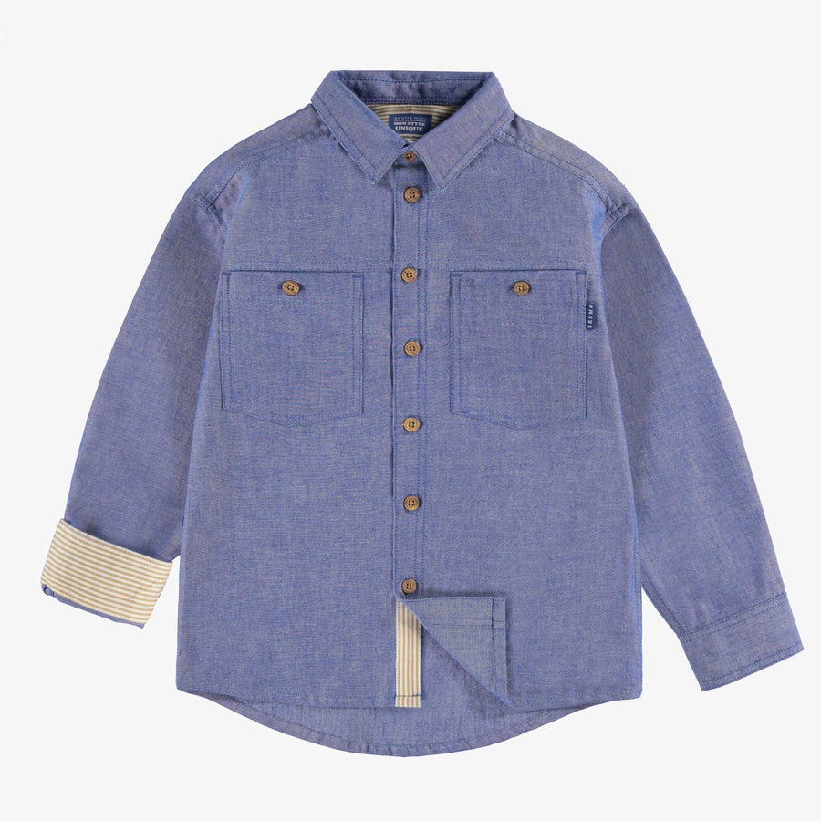 Souris Mini - Shirt in Chambray Cotton - Mottled Blue