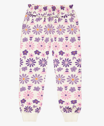 Souris Mini - Child Floral Print French Cotton Pants - Cream Mauve