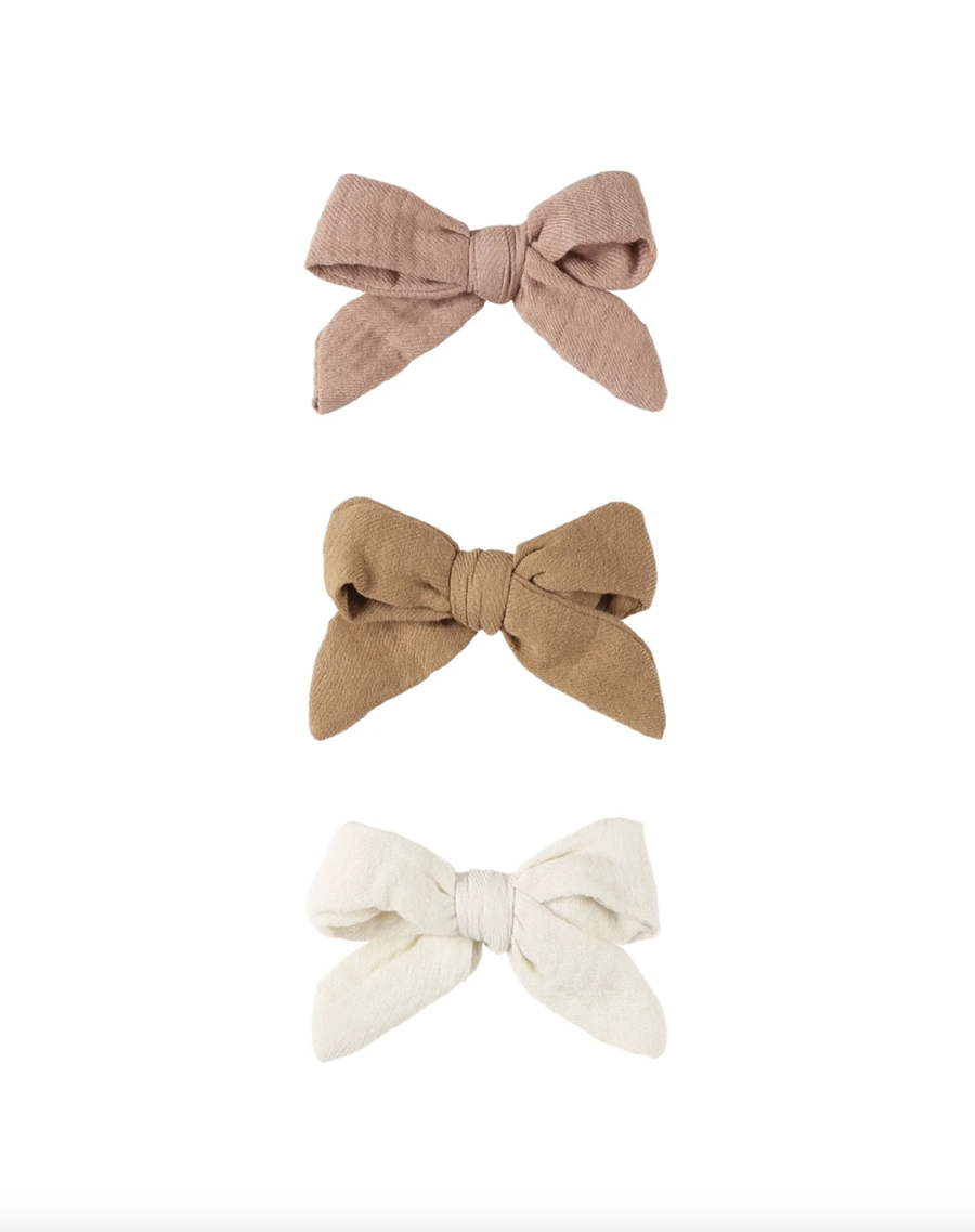 Quincy Mae - Bow W. Clip - Set of 3 - Rose, Natural, Golden