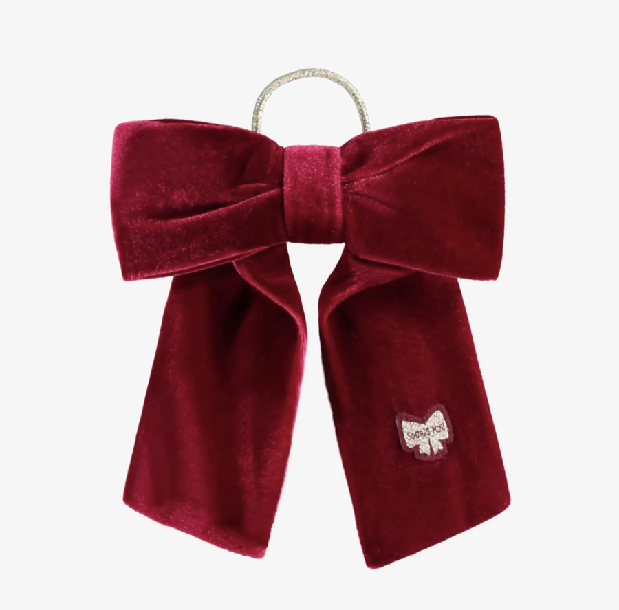 Souris Mini - Red hair bow with elastic in velvet