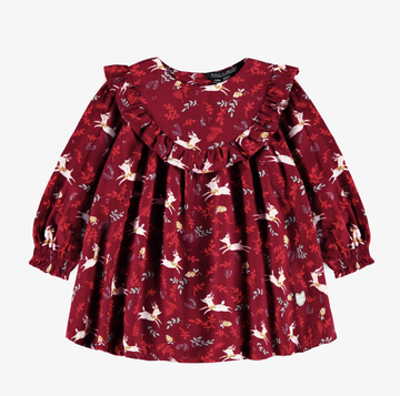 Souris Mini - Red dress with ruffles and reindeer print (Baby)