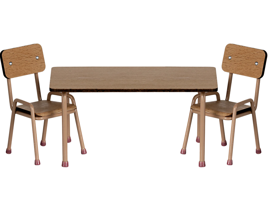 Maileg - Table and Chair Set, Mouse - Dark Powder