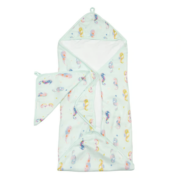 Loulou Lollipop - Hooded Towel Set - Painterly Seahorse