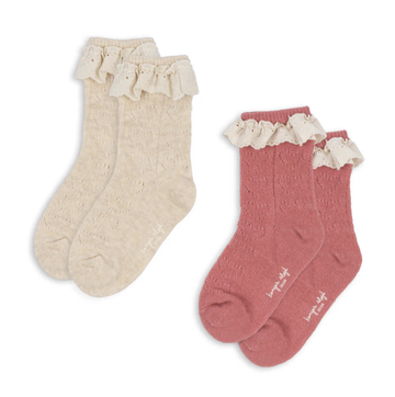 Konges Slojd - 2 Pack Pointelle Socks - Pink Mix