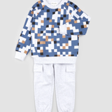 Miles the Label - Pixelated Cargo Jogger Set - Blue Check