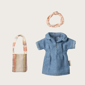 Maileg - Denim Dress and Bag, Mum Mouse