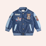 Hux - Aviator Varsity Bomber Jacket - Navy Blue