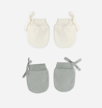 Quincy Mae - No Scratch Mittens, Set of 2 - Steel Blue, Natural