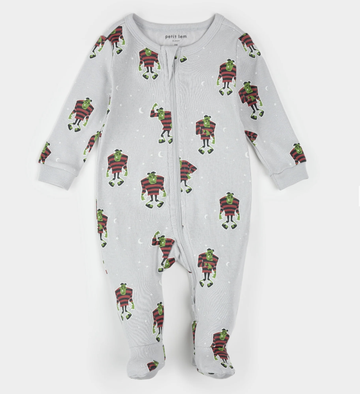 Petit Lem - Frankenstein Glow in the Dark Print Sleeper - Light Grey