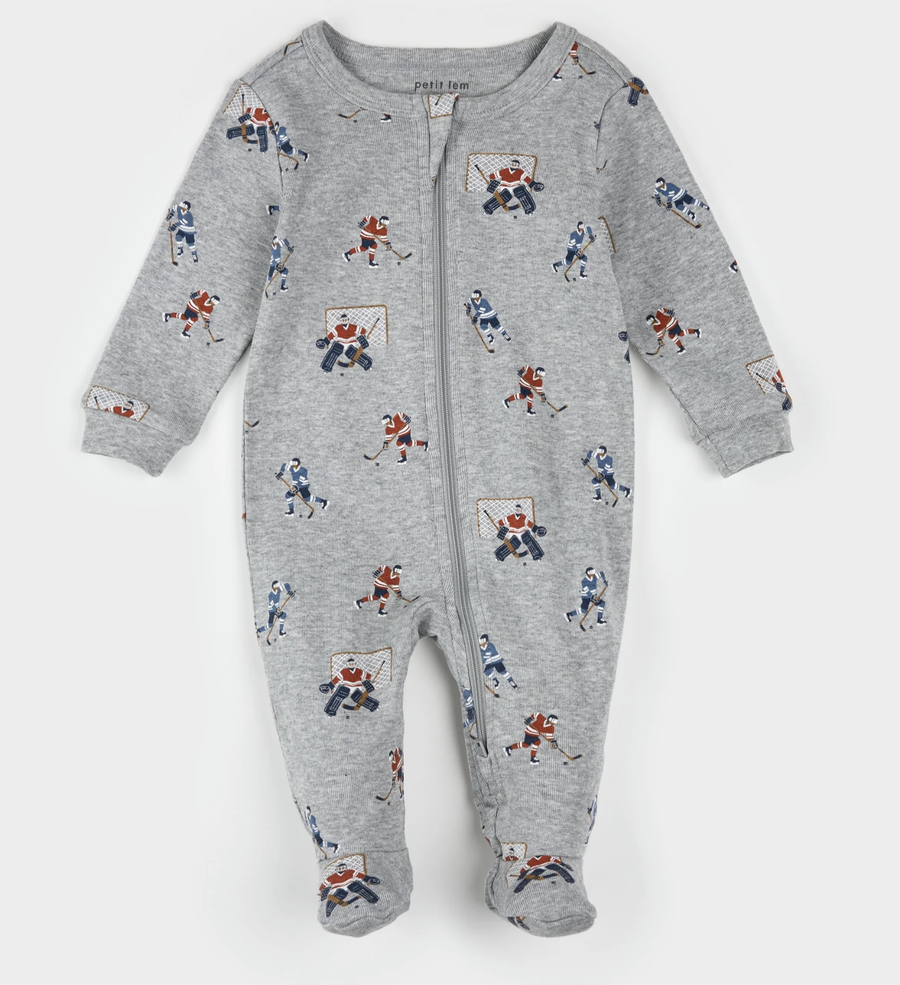 Petit Lem - Hockey Players Print Sleeper - Heather Grey