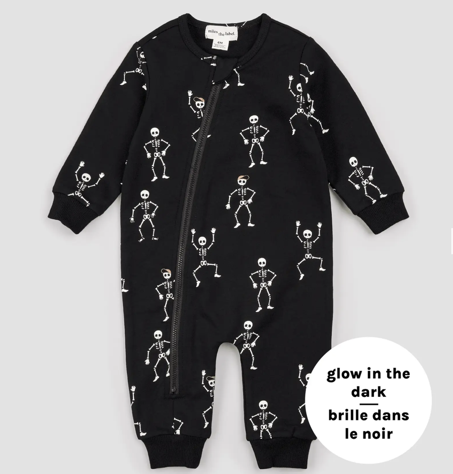 Miles the Label -Dancing Glow-in-the Dark Skeletons Black Playsuit