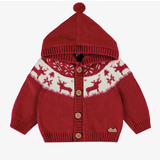 Souris Mini -  red knit cardigan with jacquard patterns