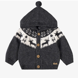 Souris Mini - Grey knit cardigan with jacquard patterns