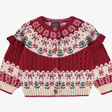 Souris Mini - Red knit cardigan with jacquard patterns, baby