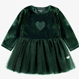 Souris Mini - Green dress in velvet and sequin, baby