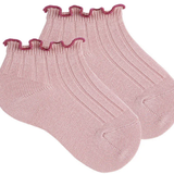 Condor - Ankle Rib Socks with Contrast Curls - Pink