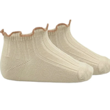 Condor - Ankle Rib Socks with Contrast Curls - Linen