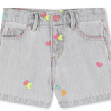 Billie Blush - Embroidered Heart Denim Short - Denim Grey