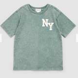 Miles The Label - NYC Puff Print on Green Acid Wash T-Shirt