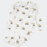 Petit Lem - Diggers Print on Off-White Infant PJ Set