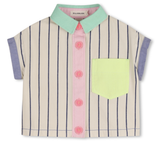 Billie Blush - Striped Collared Short Sleeve Shirt