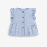 Souris Mini - Blue blouse with Eyelet Embroidery