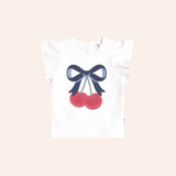 Hux - Cherry Bow Frill Sleeve Tee